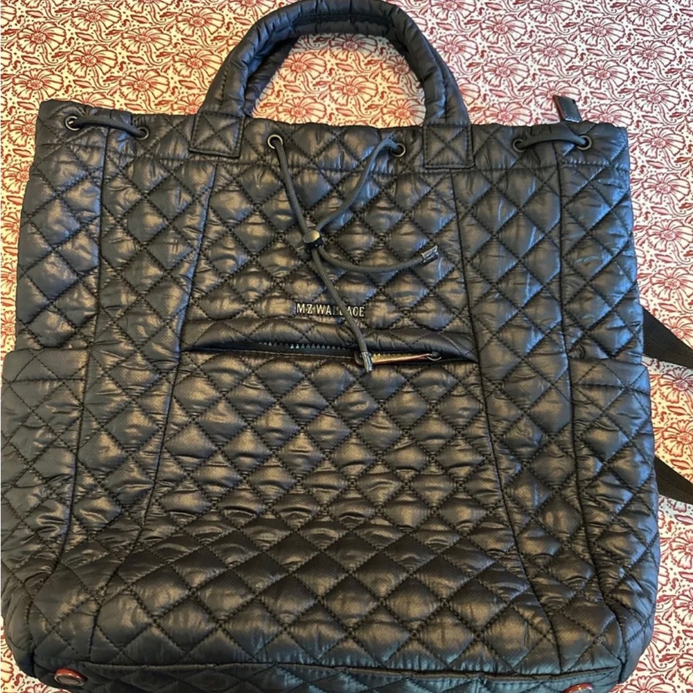 MZ Wallace Black Nylon Quilted  Metro Convertible Backpack EUC